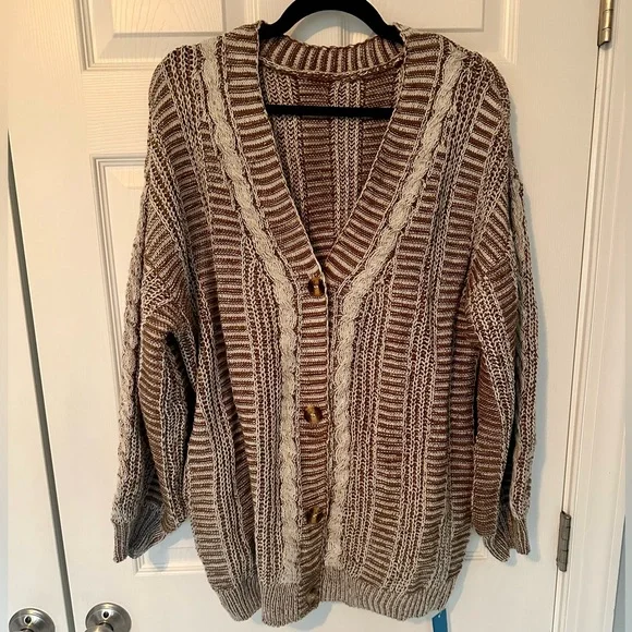 CUPSHE Brown Cable Knit Cardigan - Picture 2 of 5